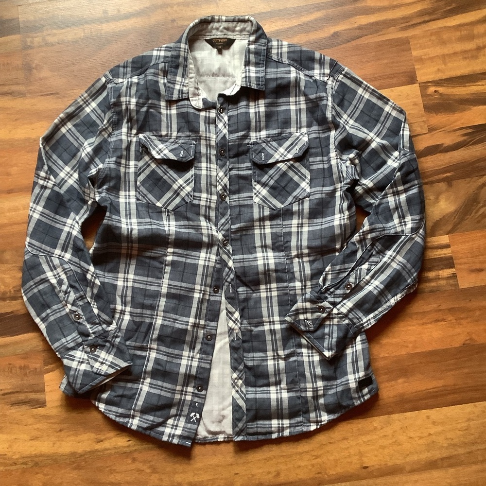 Men's XL Outposts Makers Blue Plaid Dual Layer Long Sleeve Shirt